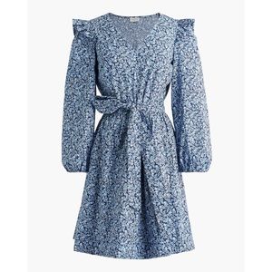 J. Crew Blue Floral Long Sleeve Dress